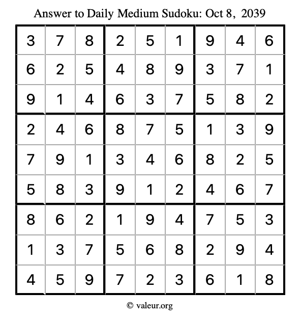Answer to medium sudoku October 8, 2039