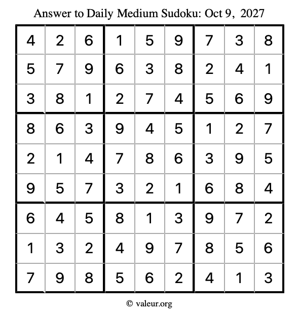 Answer to medium sudoku October 9, 2027