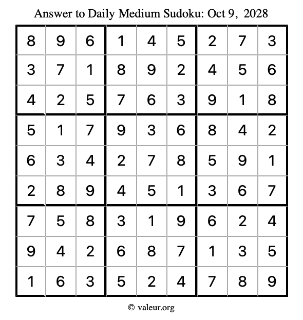 Answer to medium sudoku October 9, 2028