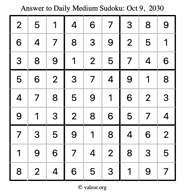 Answer to medium sudoku October 9, 2030