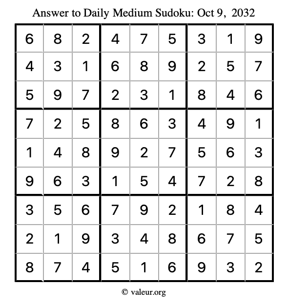 Answer to medium sudoku October 9, 2032