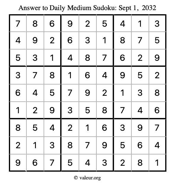 Answer to medium sudoku September 1, 2032