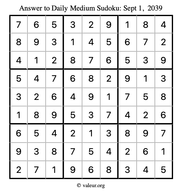 Answer to medium sudoku September 1, 2039