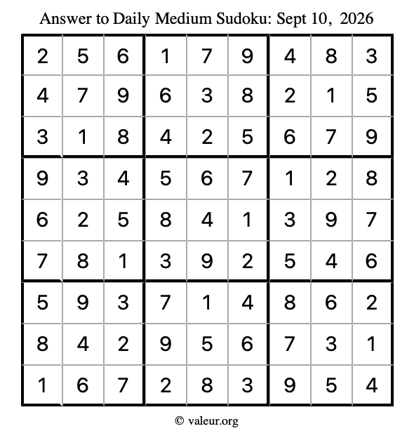 Answer to medium sudoku September 10, 2026
