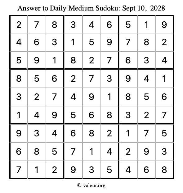 Answer to medium sudoku September 10, 2028