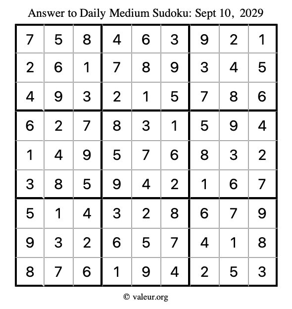 Answer to medium sudoku September 10, 2029