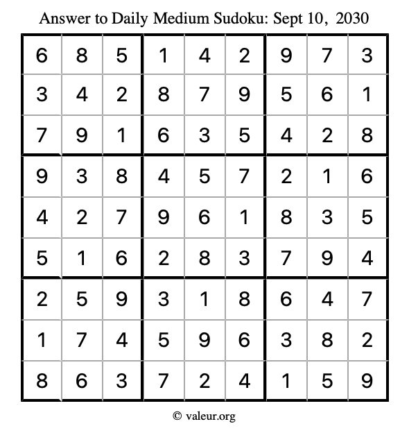 Answer to medium sudoku September 10, 2030