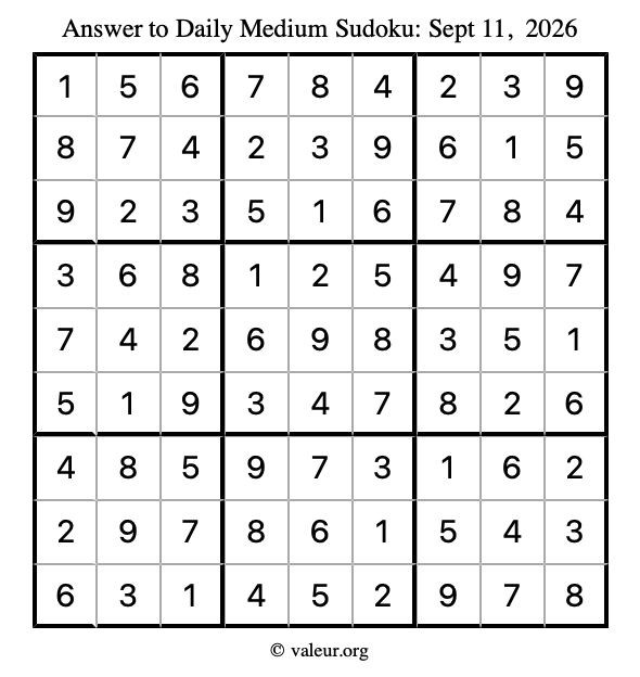 Answer to medium sudoku September 11, 2026
