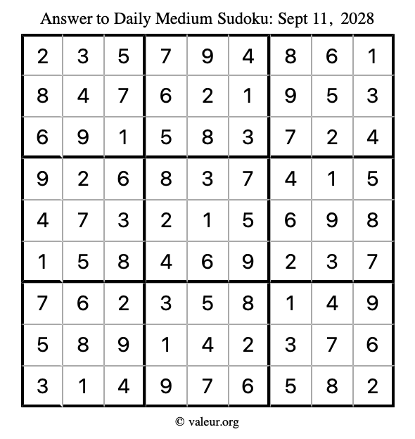 Answer to medium sudoku September 11, 2028