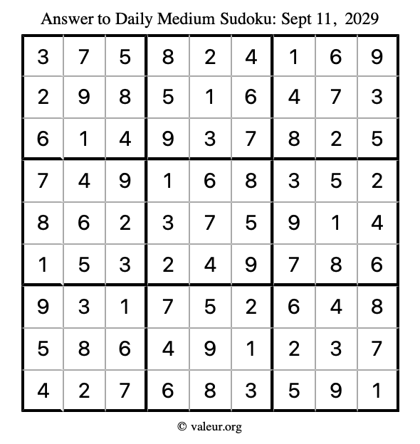 Answer to medium sudoku September 11, 2029