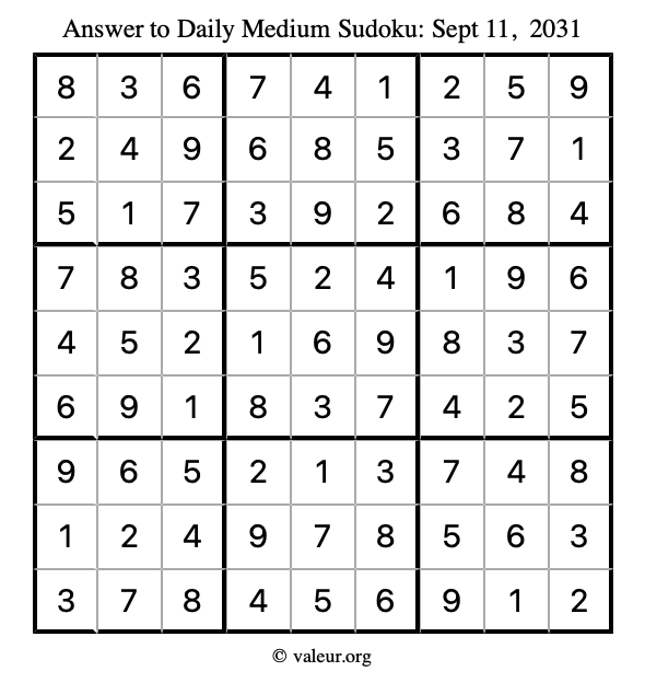 Answer to medium sudoku September 11, 2031