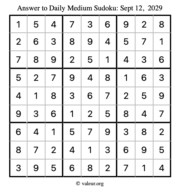 Answer to medium sudoku September 12, 2029