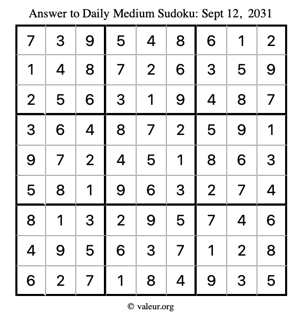 Answer to medium sudoku September 12, 2031