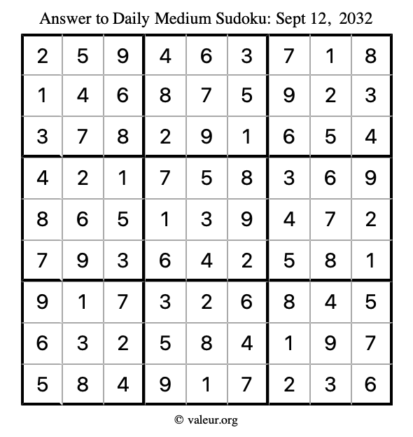 Answer to medium sudoku September 12, 2032