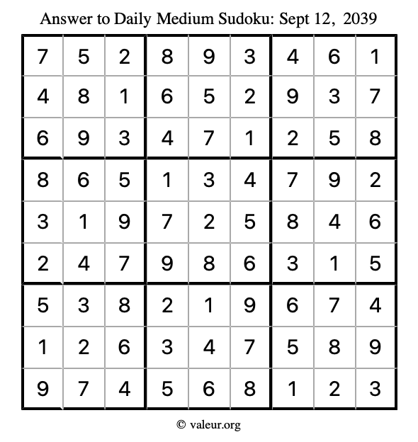 Answer to medium sudoku September 12, 2039