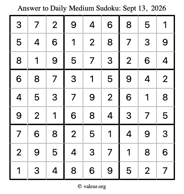 Answer to medium sudoku September 13, 2026