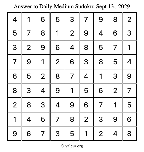Answer to medium sudoku September 13, 2029