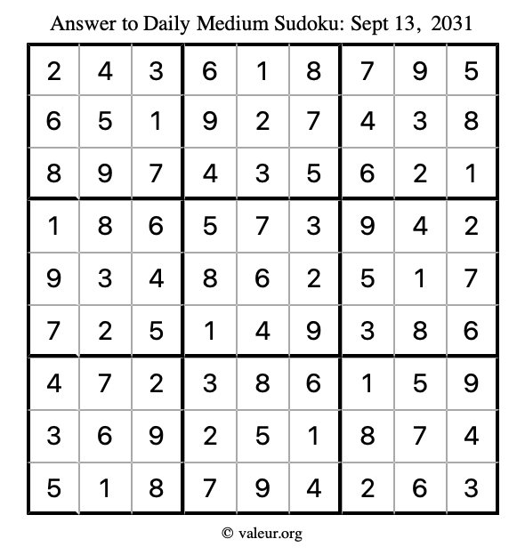 Answer to medium sudoku September 13, 2031
