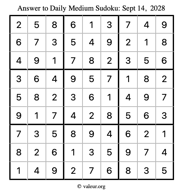 Answer to medium sudoku September 14, 2028