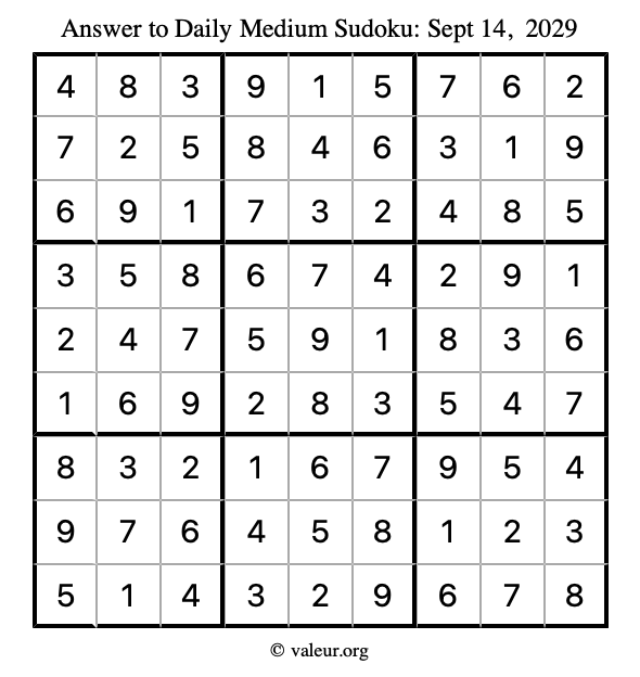 Answer to medium sudoku September 14, 2029