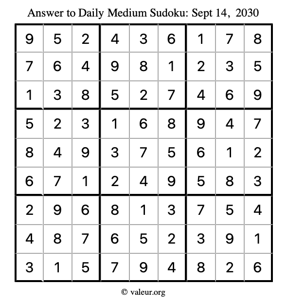 Answer to medium sudoku September 14, 2030