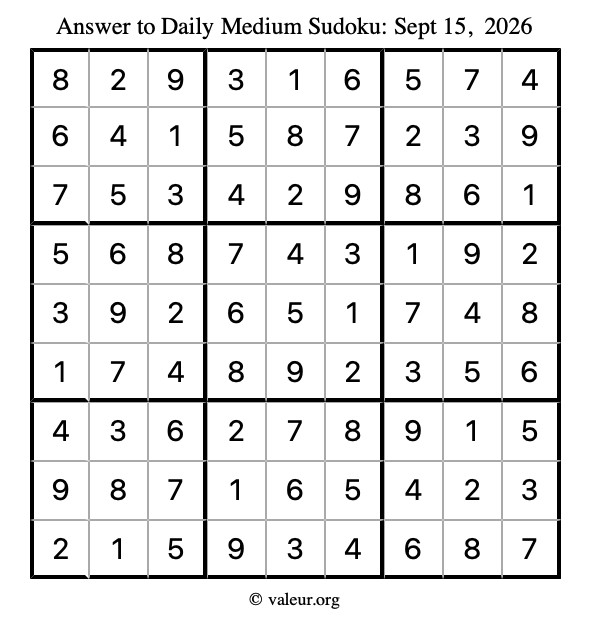 Answer to medium sudoku September 15, 2026