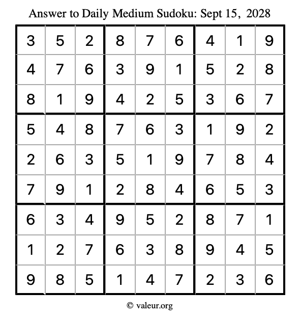 Answer to medium sudoku September 15, 2028