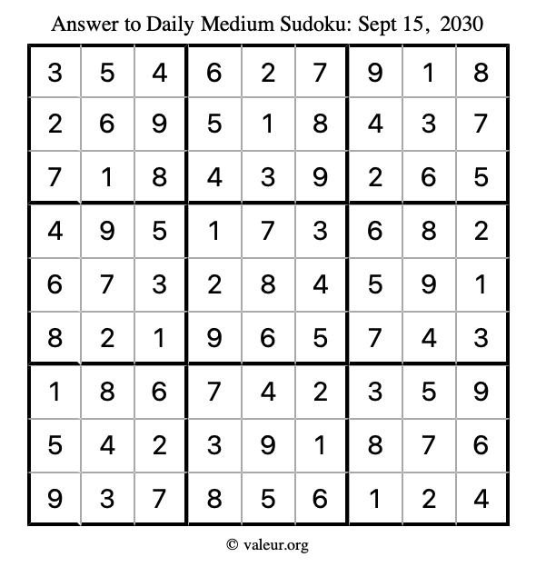 Answer to medium sudoku September 15, 2030