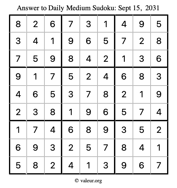 Answer to medium sudoku September 15, 2031