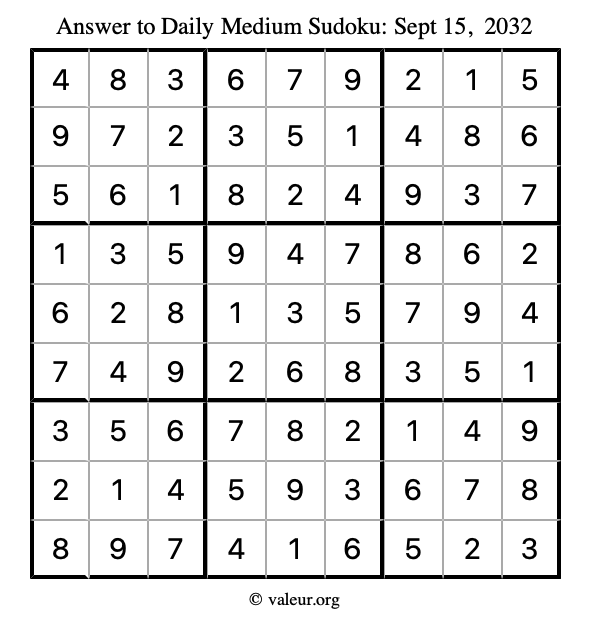 Answer to medium sudoku September 15, 2032