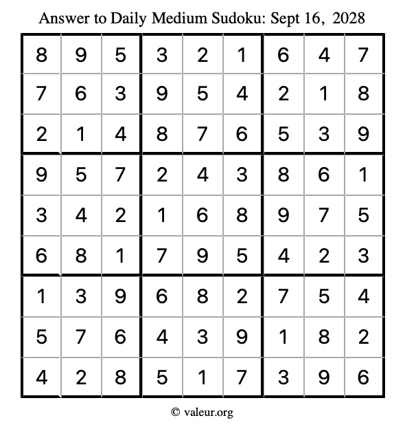 Answer to medium sudoku September 16, 2028