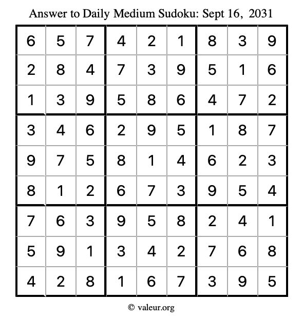 Answer to medium sudoku September 16, 2031