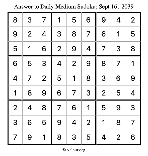 Answer to medium sudoku September 16, 2039