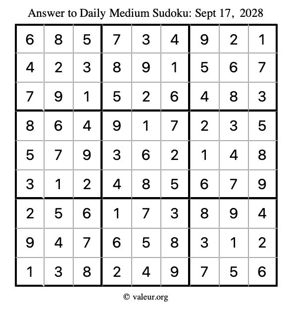 Answer to medium sudoku September 17, 2028