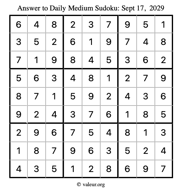 Answer to medium sudoku September 17, 2029