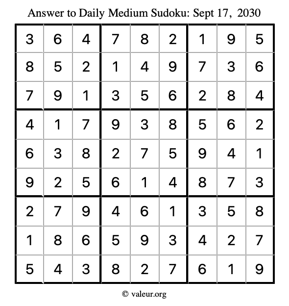 Answer to medium sudoku September 17, 2030