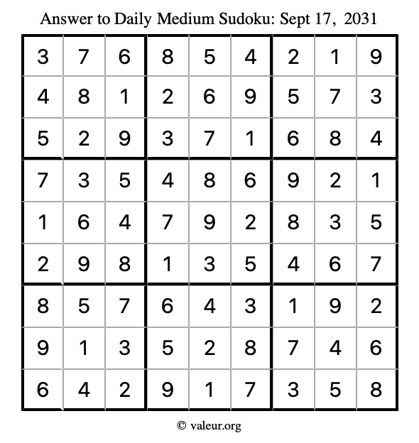 Answer to medium sudoku September 17, 2031