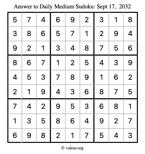 Answer to medium sudoku September 17, 2032
