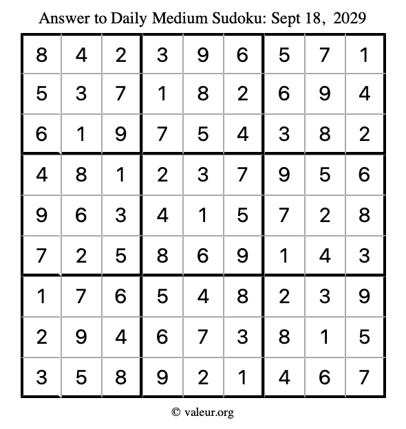 Answer to medium sudoku September 18, 2029