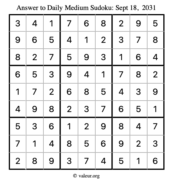 Answer to medium sudoku September 18, 2031