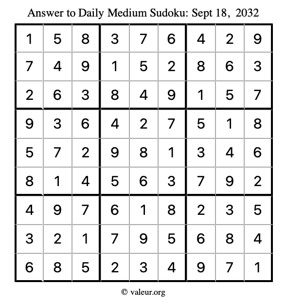 Answer to medium sudoku September 18, 2032