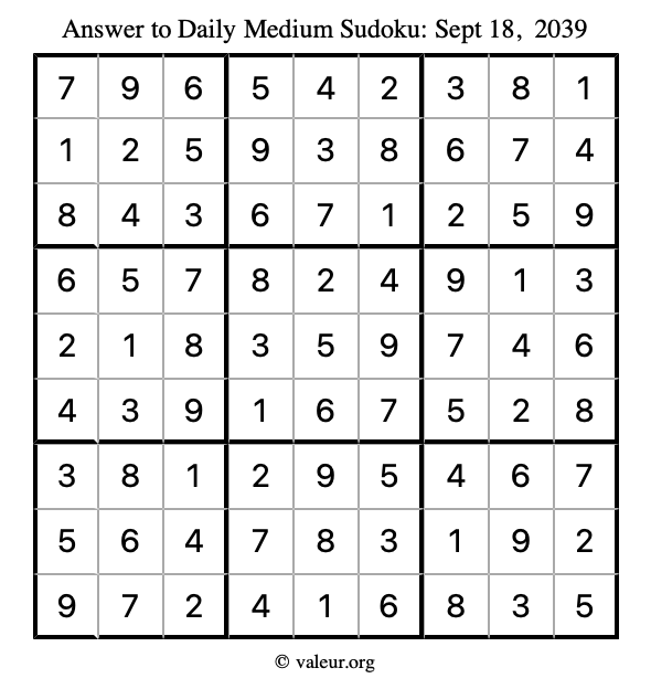 Answer to medium sudoku September 18, 2039
