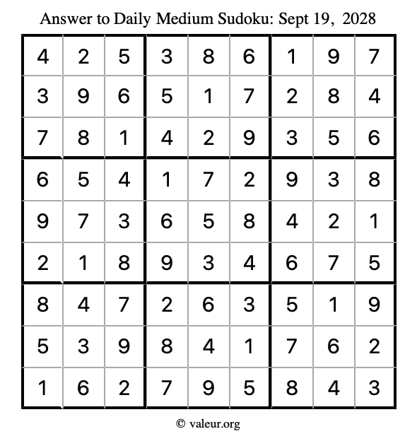 Answer to medium sudoku September 19, 2028