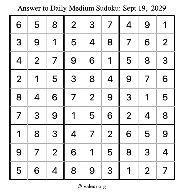 Answer to medium sudoku September 19, 2029