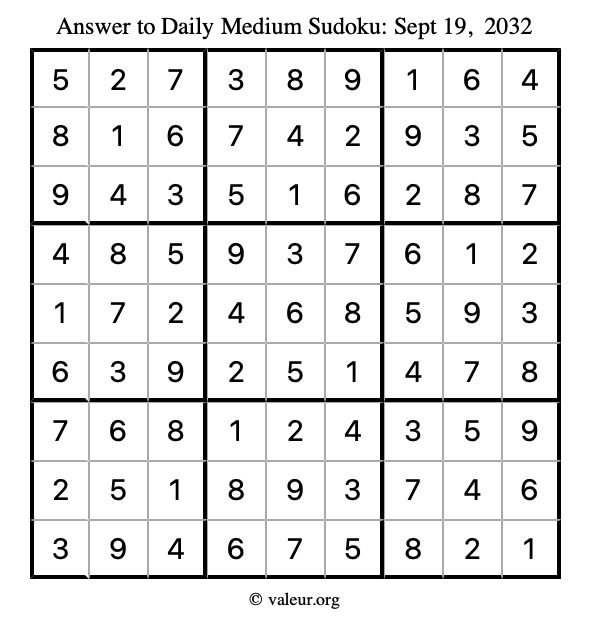 Answer to medium sudoku September 19, 2032
