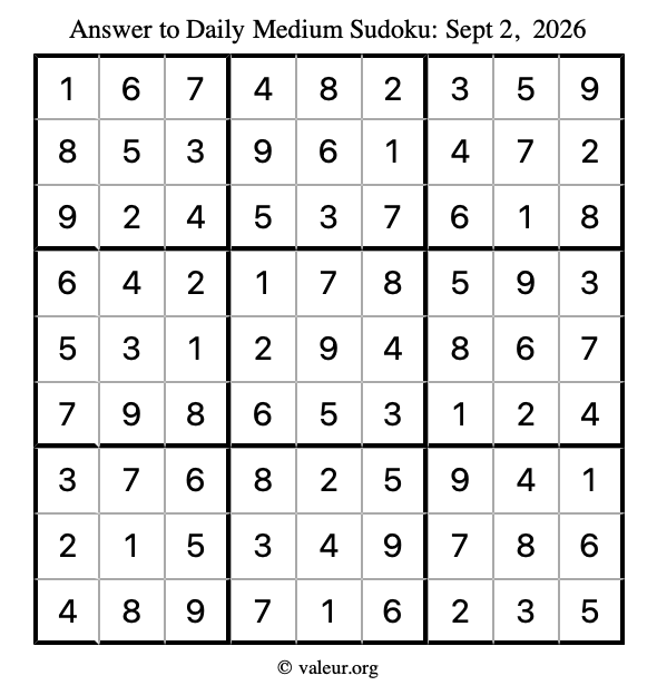 Answer to medium sudoku September 2, 2026