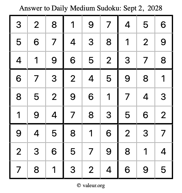 Answer to medium sudoku September 2, 2028