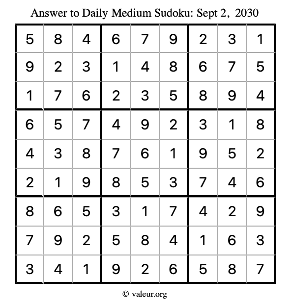 Answer to medium sudoku September 2, 2030