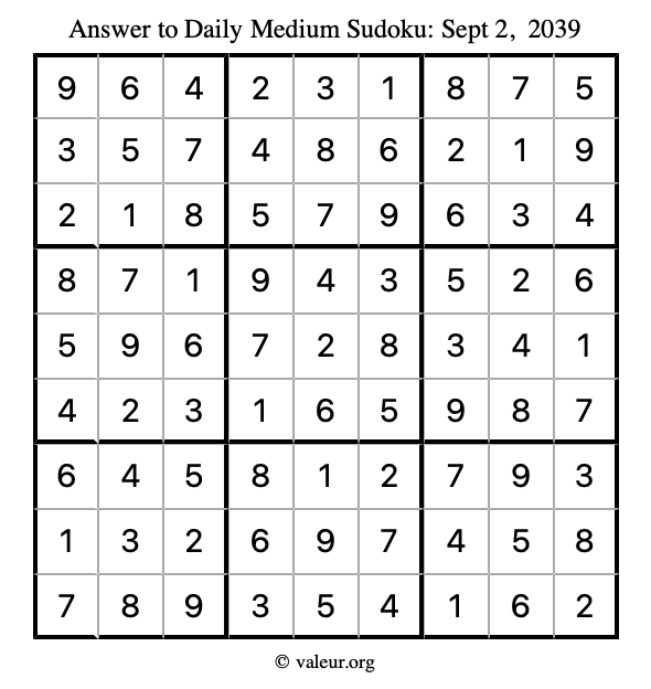 Answer to medium sudoku September 2, 2039