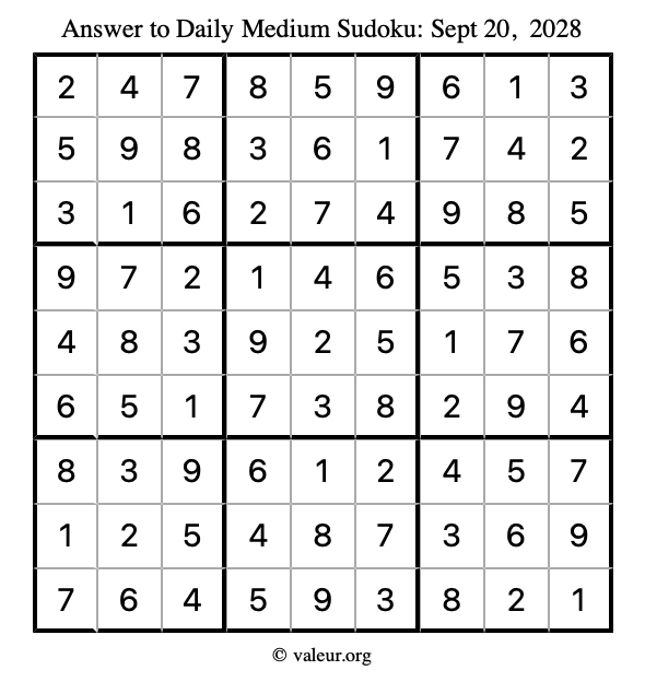 Answer to medium sudoku September 20, 2028